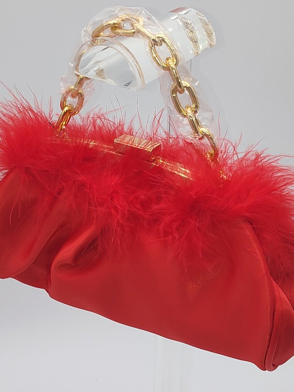 Hello 3am After-Dark Glam Feather Satin Bag - Scarlet Ember